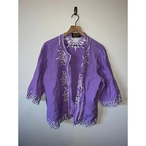 Womens Vintage Bob Mackie Top Wearable Art Purple Art Shirt Blouse Women Large